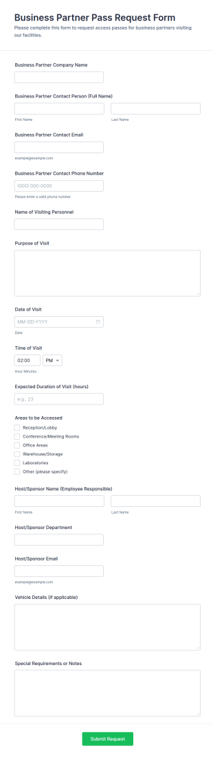 Business Partner Pass Request Form Template