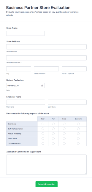 Business Partner Store Evaluation Form Template