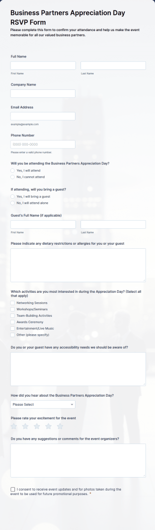 Business Partners Appreciation Day RSVP Form Template