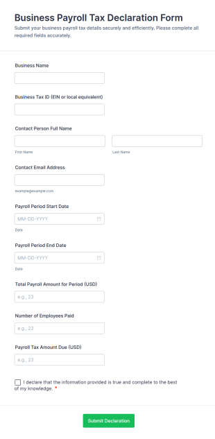 Business Payroll Tax Declaration Form Template