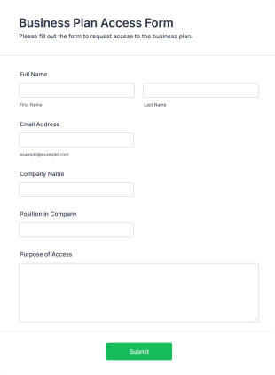 Business Plan Access Form Template