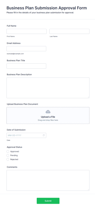 Business Plan Submission Approval Form Form Template