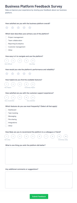 Business Platform Feedback Survey Form Template