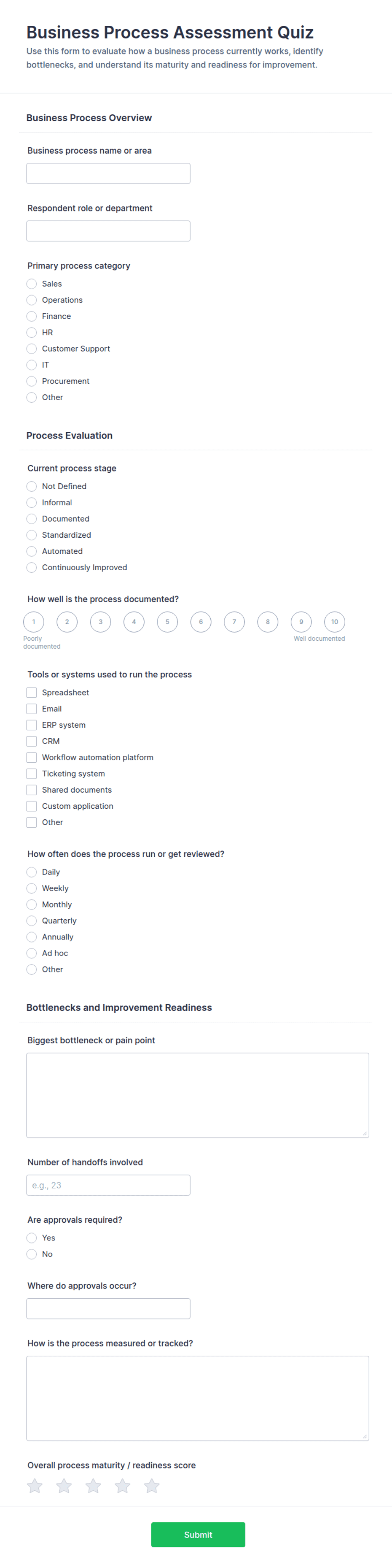 Process Trivia Business Process Assessment Quiz Form Template | Jotform