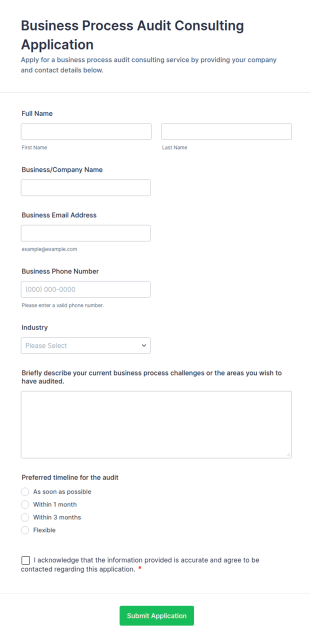 Business Process Audit Consulting Application Form Template