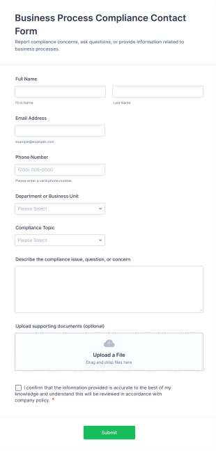 Business Process Compliance Contact Form Template