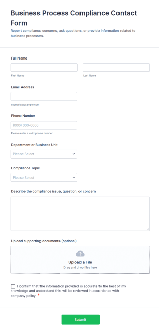 Business Process Compliance Contact Form Template