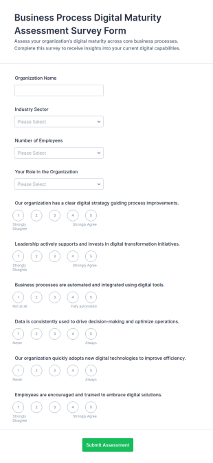 Business Process Digital Maturity Assessment Survey Form Template