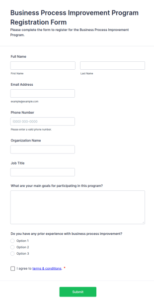 Business Process Improvement Program Registration Form Template