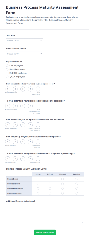 Business Process Maturity Assessment Survey Form Template