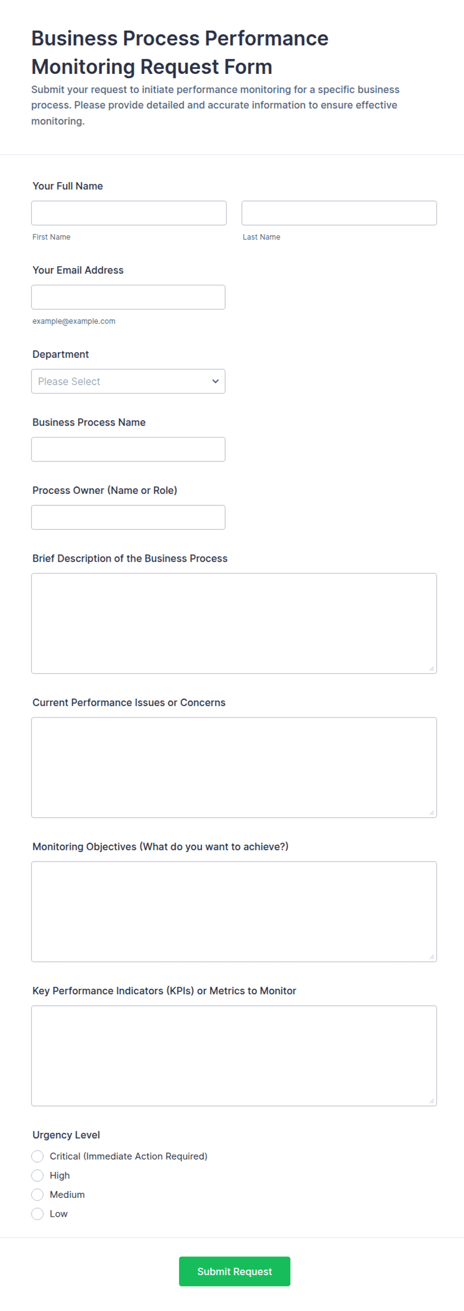 Procmonitor Business Process Performance Monitoring Request Form Template | Jotform
