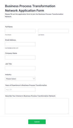 Business Process Transformation Network Application Form Template