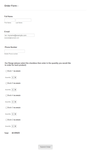 Sock Order Form Template