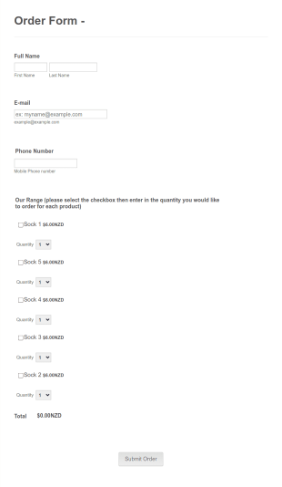 Sock Order Form Template
