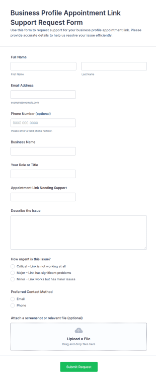 Business Profile Appointment Link Support Request Form Template