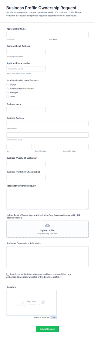 Business Profile Ownership Request Form Template