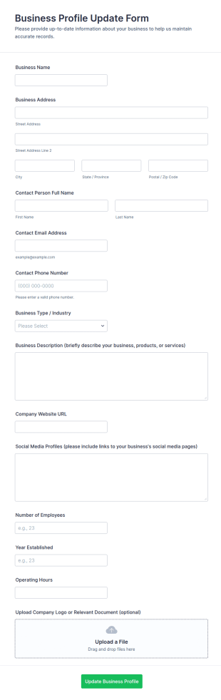Business Profile Update Form Template