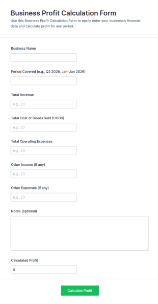 Business Profit Calculation Form Template