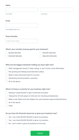 Business Profit Survey Form Template