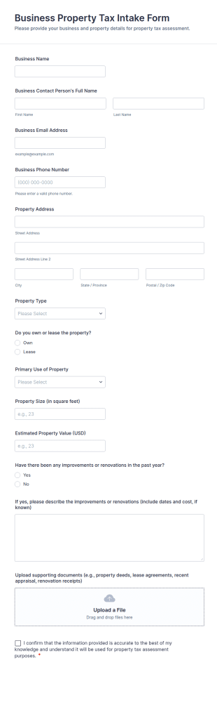 Business Property Tax Intake Form Template