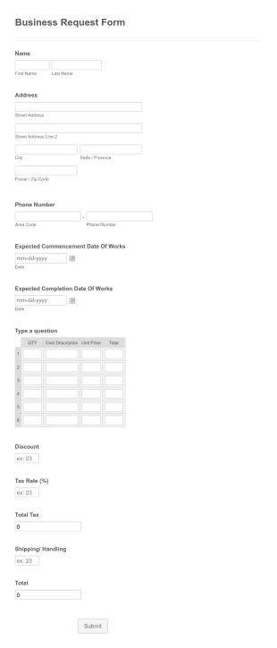 Business Quote Template Form Template