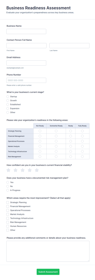 Business Readiness Assessment Form Template