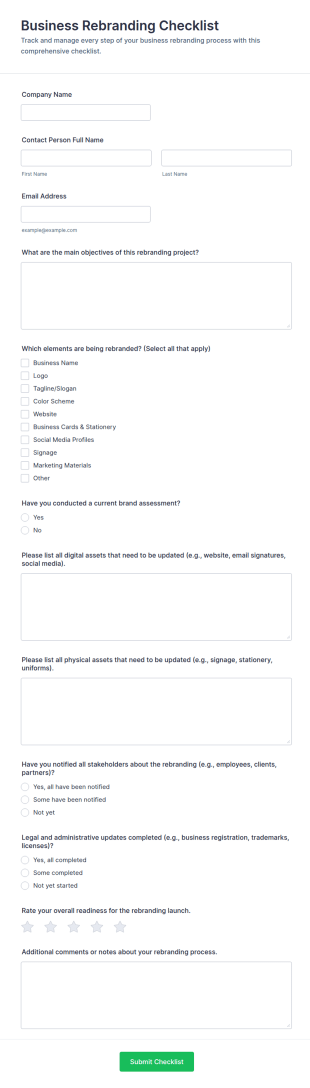 Business Rebranding Checklist Form Template