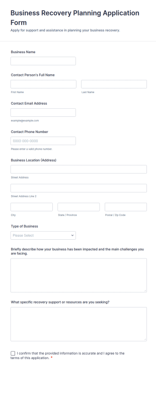 Business Recovery Planning Application Form Template