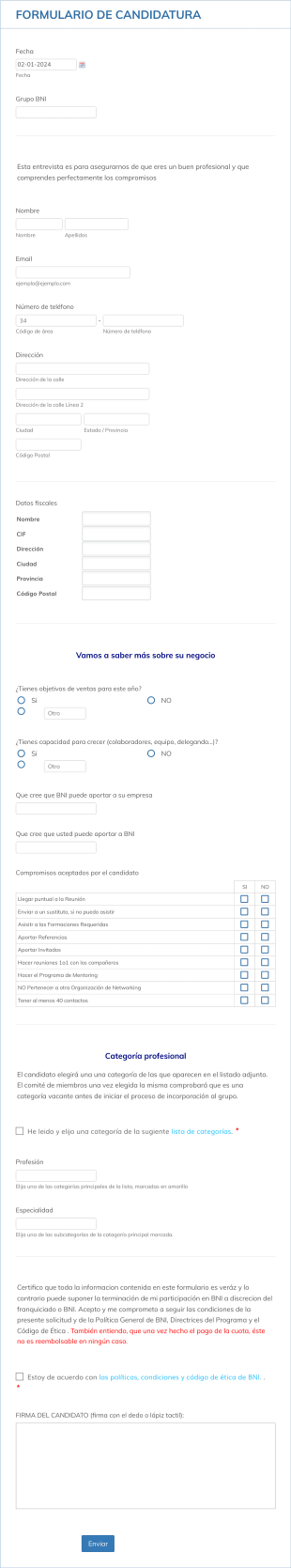 Business Registration Form In Spanish