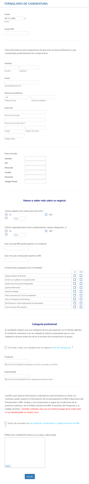 Business Registration Form In Spanish