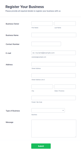 Business Registration Form Template