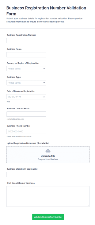 Business Registration Number Validation Form Template
