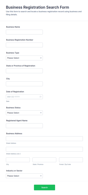 Business Registration Search Form Template