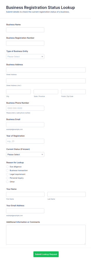 Business Registration Status Lookup Form Template