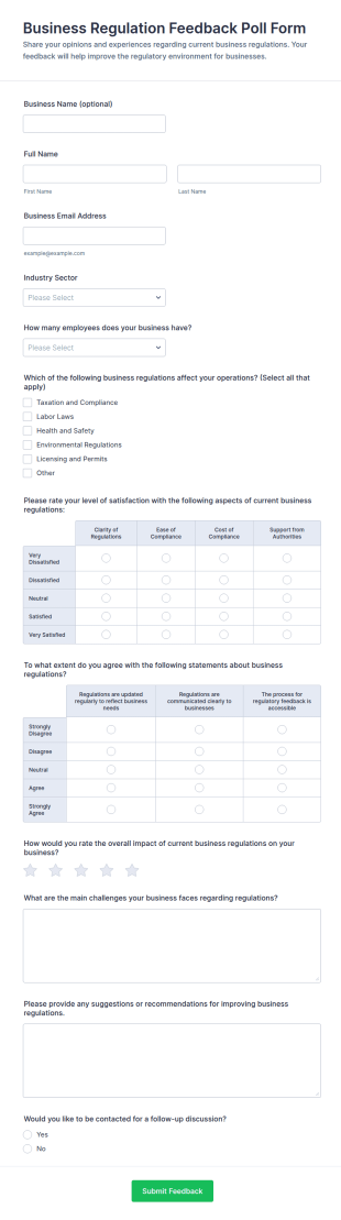 Business Regulation Feedback Poll Form Template