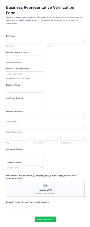 Business Representative Verification Form Template