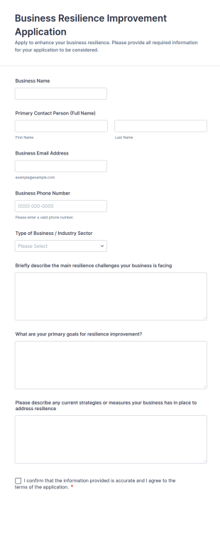 Business Resilience Improvement Application Form Template