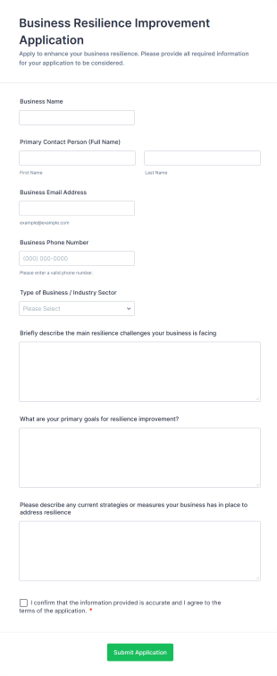 Business Resilience Improvement Application Form Template
