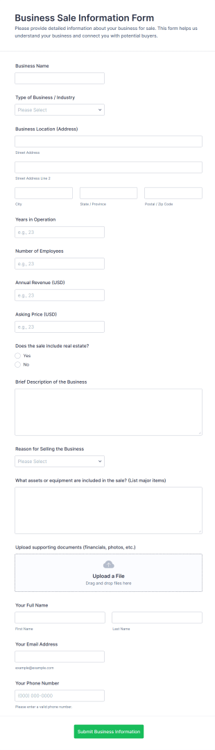 Business Sale Information Form Template
