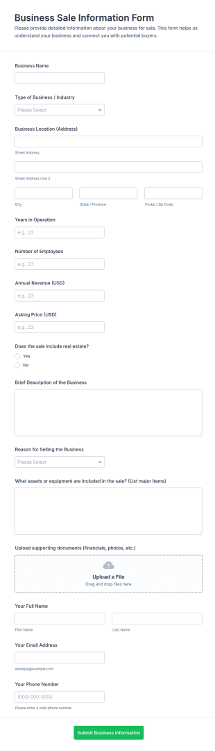 Business Sale Information Form Template