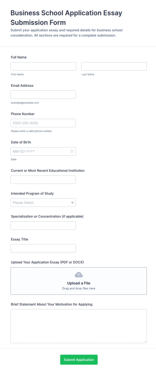 Business School Application Essay Submission Form Template