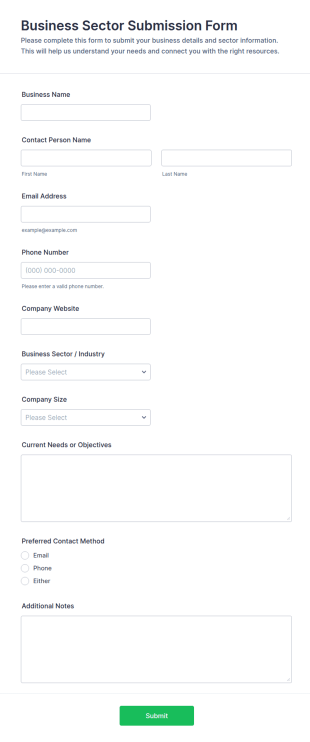 Business Sector Submission Form Template