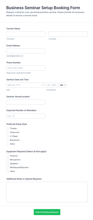Business Seminar Setup Booking Form Template