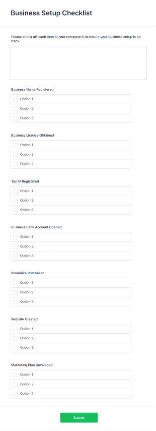 Business Setup Checklist Form Template