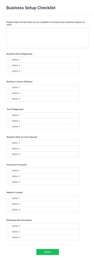 Business Setup Checklist Form Template