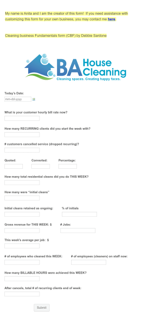 Business Snap Shot Form Template