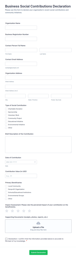 Business Social Contributions Declaration Form Template