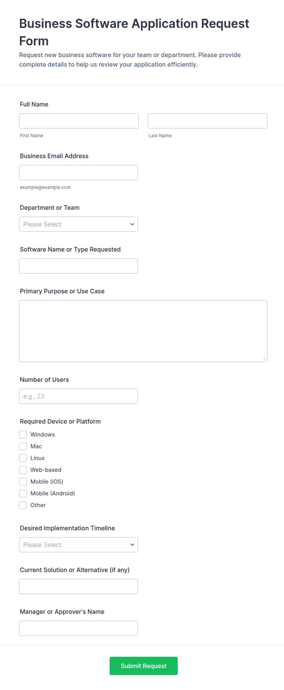 Business Software Application Request Form Template | Jotform