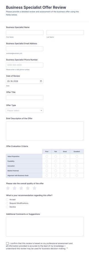 Business Specialist Offer Review Form Template