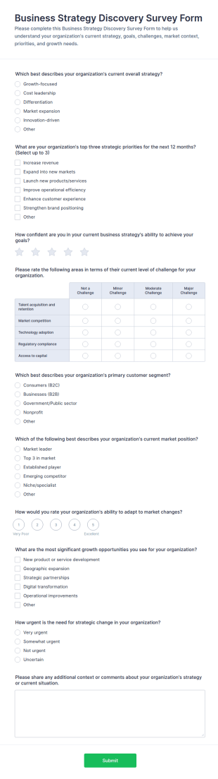 Business Strategy Discovery Survey Form Template